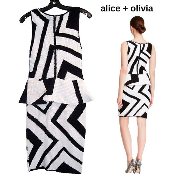 alice + olivia NEW Old Money MONACO Chevron Crochet Peplum Mini Dress XS - Picture 7 of 11